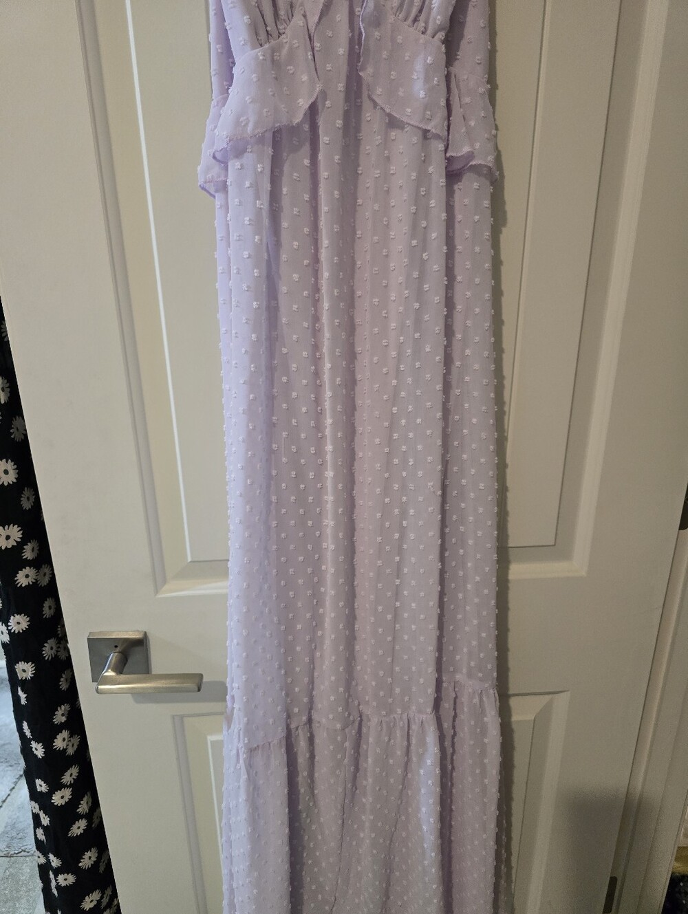 Bridesmaid Purple Lavender Ruffle-Trim Maxi Dress Summer Boho Beach V Neck Gown - Picture 3 of 9